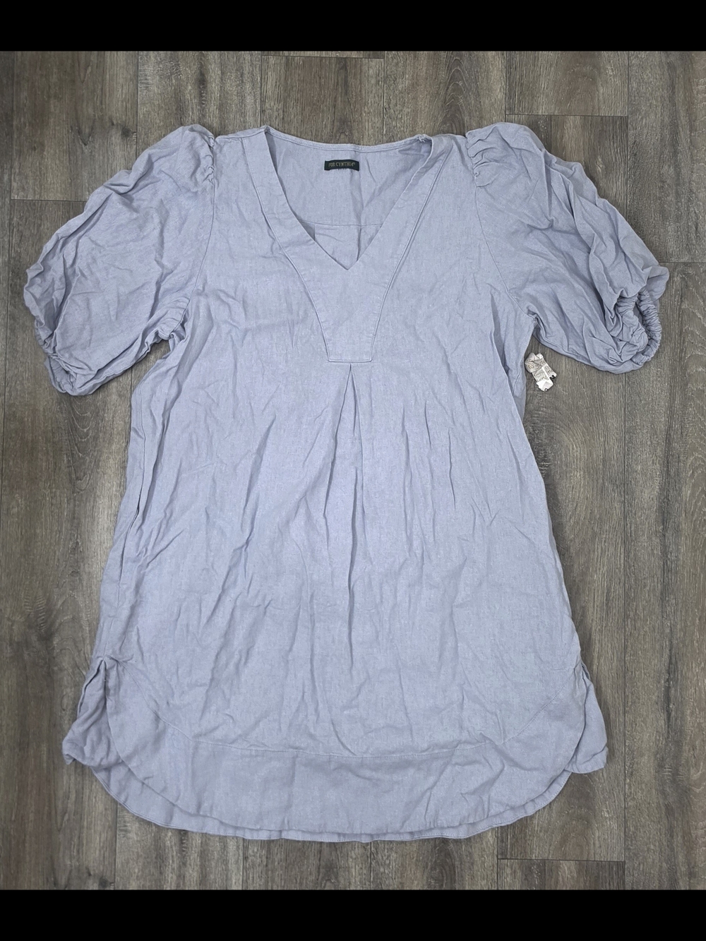 For Cynthia Denim Blue V-Neck Puff Sleeve Dress *NWT*